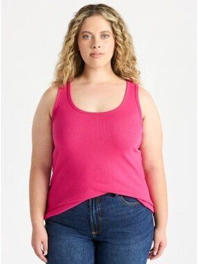 Terra & Sky Womens Plus Pink Ribbed Summer Tank Top Size 28W 30W 4X
